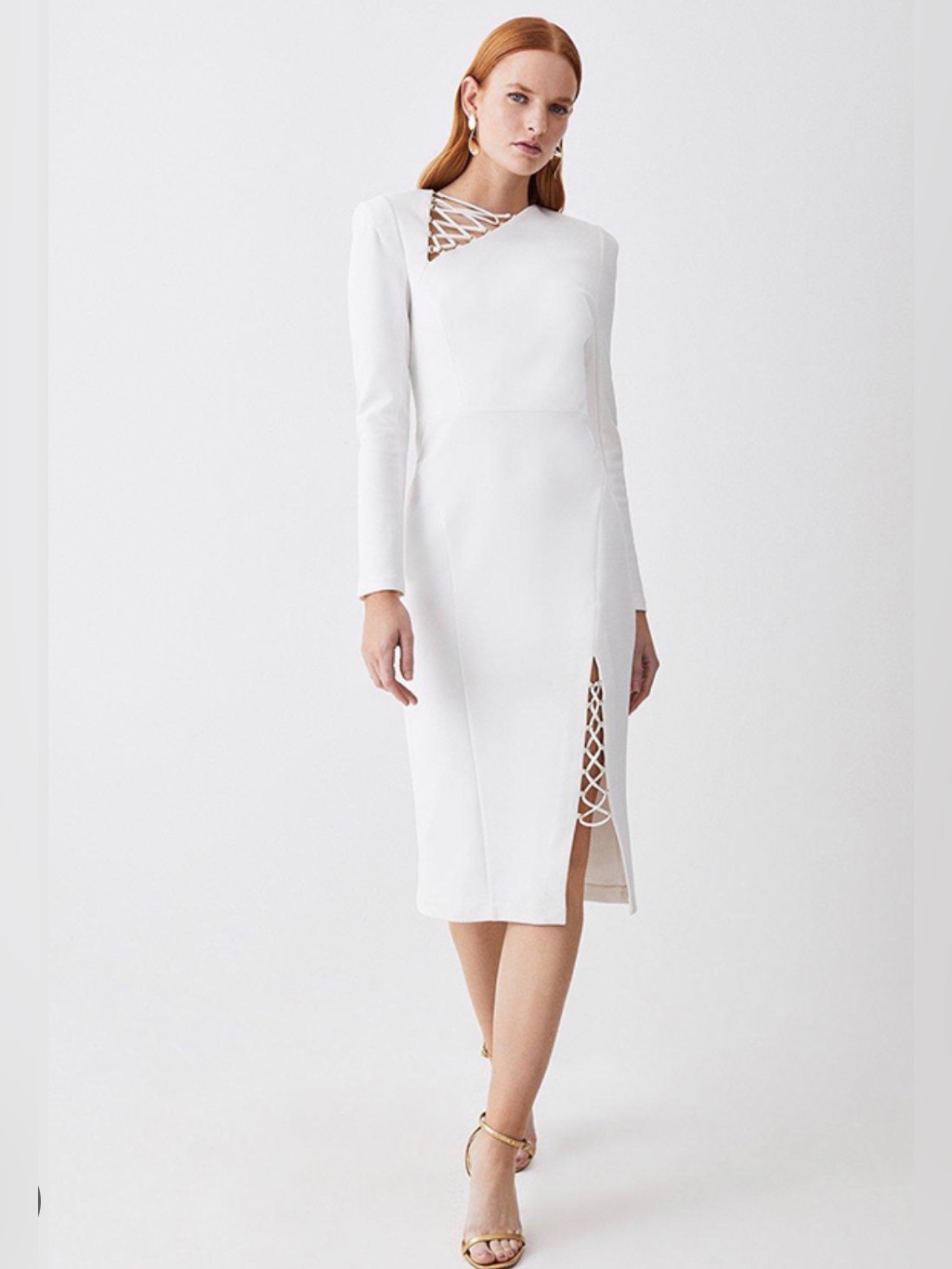 Nwt Karen Millen Scuba Crepe Lace Up Detail Ivory Maxi Dress Sz2 Bridal Occasion